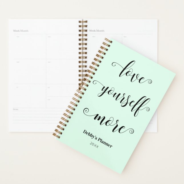 Pastel Mint Inspirational Self Care Quote Planner (Display)