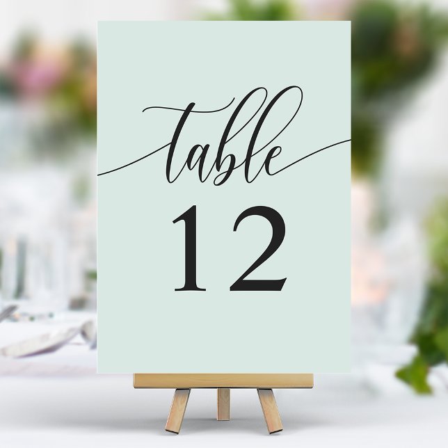 Pastel Mint Minimalist Calligraphy Wedding Table Number (Creator Uploaded)