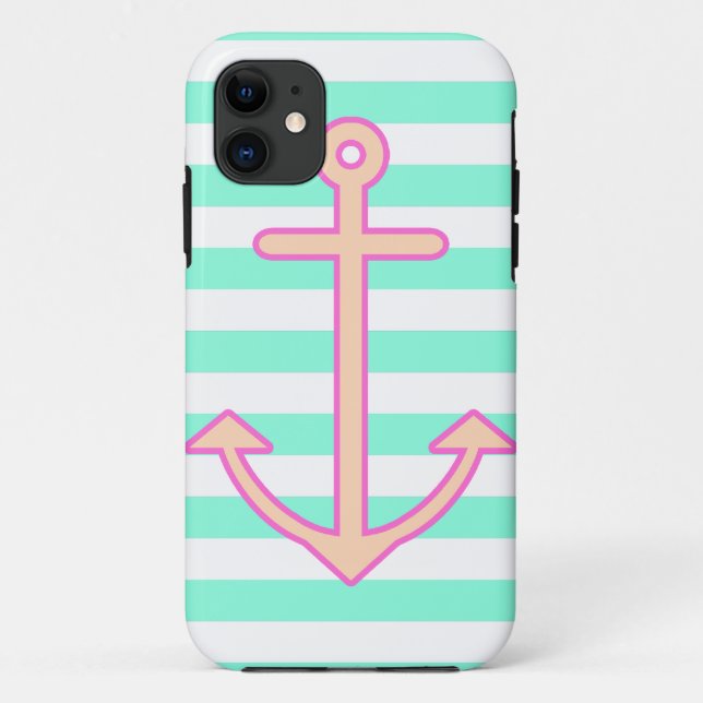 Pastel Mint Nautical Anchor Case-Mate iPhone Case (Back)