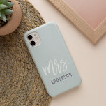 Pastel Mint New Mrs Last Name Bride iPhone 16 Case<br><div class="desc">After the wedding,  show off your new last name with this sleek and stylish case -- perfect for the honeymoon! Personalised bride design features "Mrs. [lastname]" in modern white and grey typography on a subtle pastel mint green background. Use the field provided to personalise with your new last name.</div>