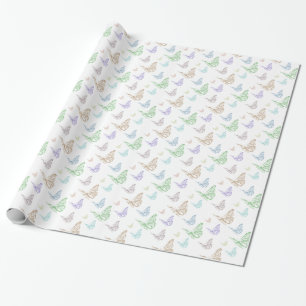 Pastel Mint Purple Peach Butterflies Birthday Wrapping Paper