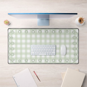 Pastel Mint Scalloped Gingham Wavy Border Desk Mat