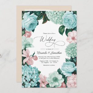 Pastel Mint, Seafoam & Shell Pink Wedding Invitation