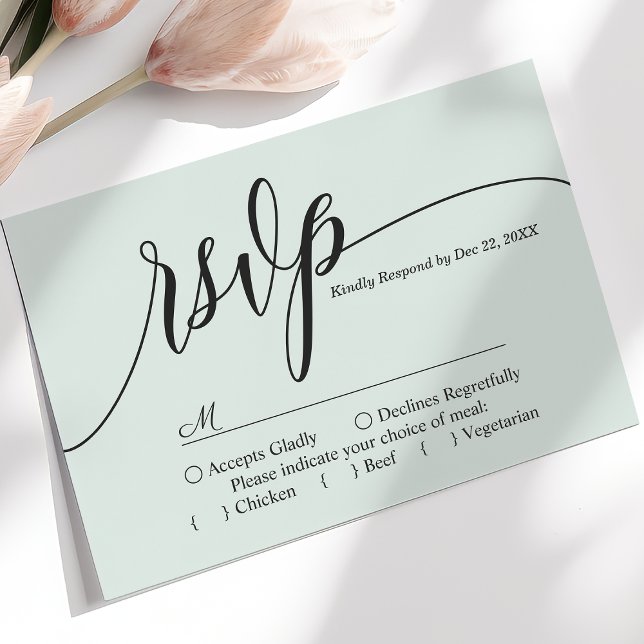 Pastel Mint Simple Script Wedding RSVP Card (Creator Uploaded)