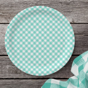 Pastel Mint Turquoise Gingham Paper Plate