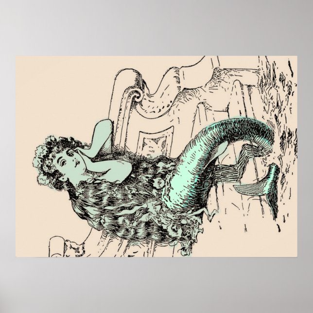 Pastel Mint Vintage Mermaid Print (Front)