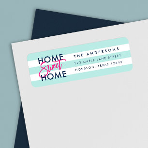Pastel Mint White Stripes Blue Home Sweet Home
