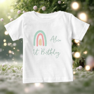 Pastel mint yellow rainbow 1st Birthday party Baby T-Shirt