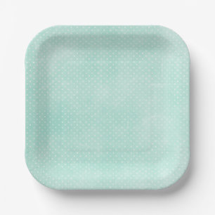 Pastel Minty Blue Turquoise Tiny Polka Dots Paper Plate