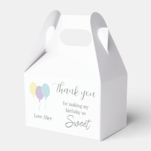 Pastel minty lilac balloons 1st Birthday Thank you Favour Box