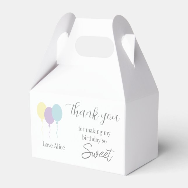 Pastel minty lilac balloons 1st Birthday Thank you Favour Box (Front Side)