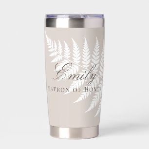 Pastel Mocha Taupe White Fern Matron of Honour Insulated Tumbler