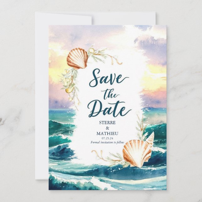 Pastel Modern Beach Weddin Save The Date (Front)