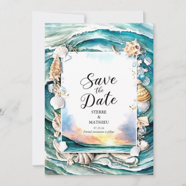 Pastel Modern Beach Wedding Save The Date (Front)