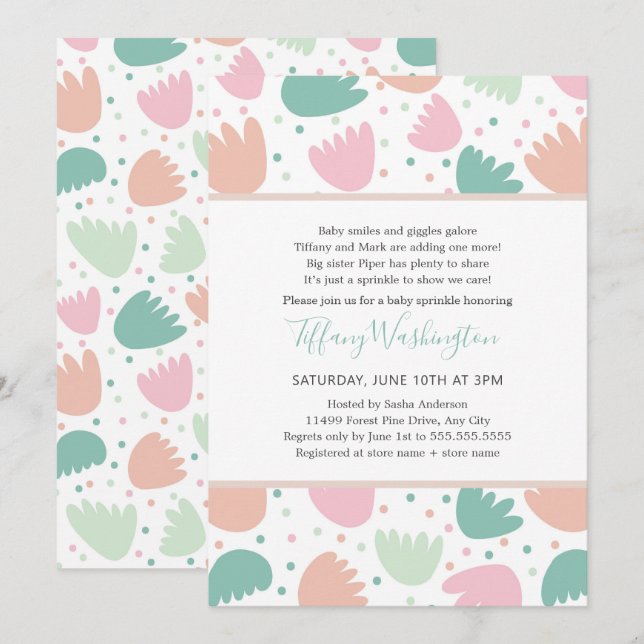 Pastel Modern Floral girl baby sprinkle Invitation (Front/Back)
