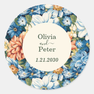 Pastel Modern Floral Wedding Classic Round Sticker
