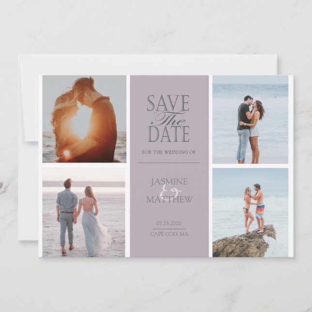 Pastel Modern Four Photo Save The Date Card (Front)