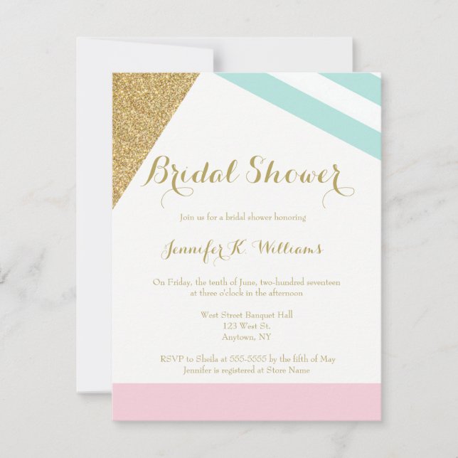 Pastel modern geometric bridal shower invitations (Front)