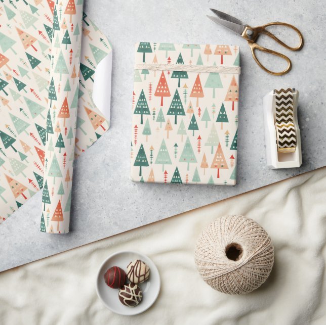 Pastel Modern Geometric Xmas Forest Gift Wrapping Paper (Crafts)