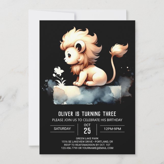 Pastel Modern Lion Birthday Invitation (Front)