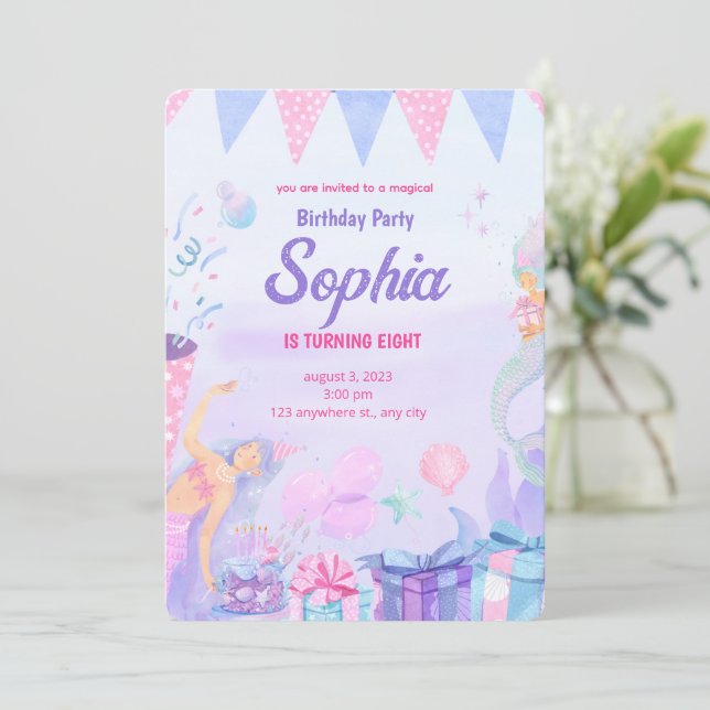 Pastel Modern Mermaid Birthday Invitation (Standing Front)