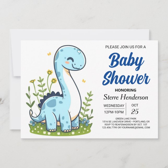 Pastel Modern Online Dinosaur Boy Baby Shower Invitation (Front)