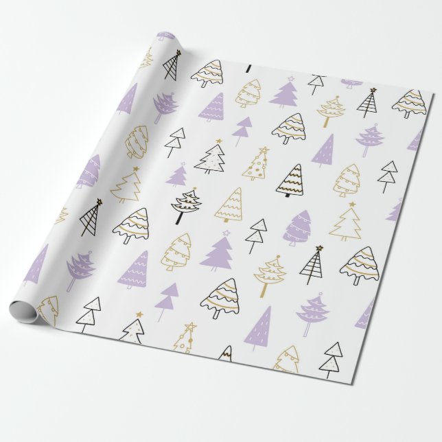 Pastel Modern Pine Trees Christmas Wrapping paper (Unrolled)