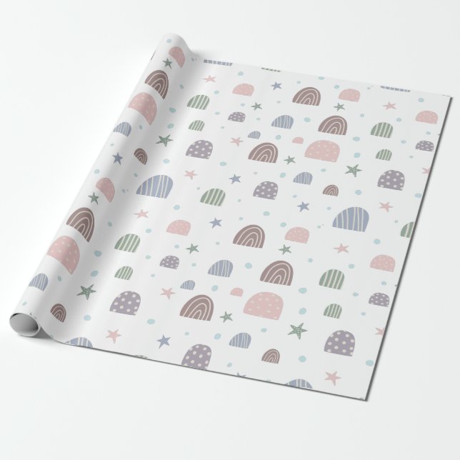 pastel modern rainbow stars pattern wrapping paper (Unrolled)