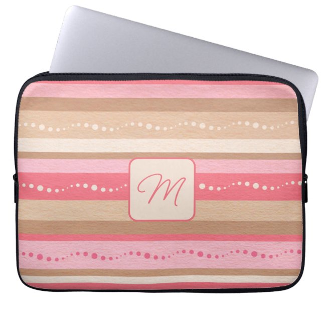 Pastel Monogram And Stripes Pattern Laptop Sleeve (Front)