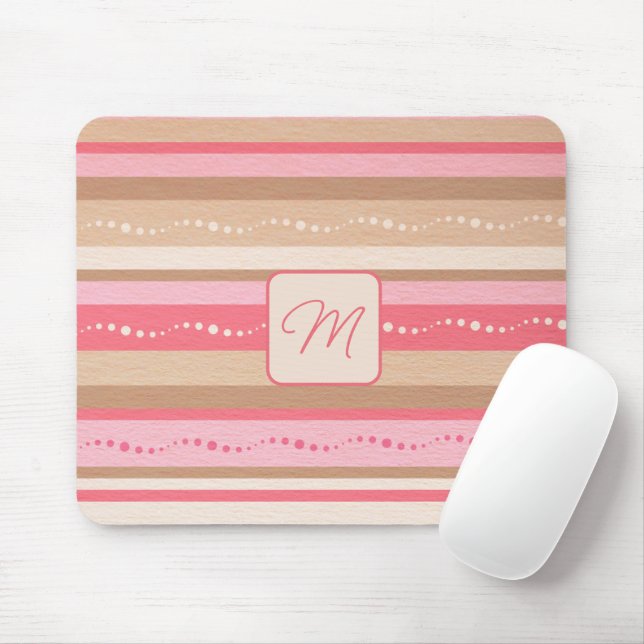 Pastel Monogram And Stripes Pattern Mouse Mat (With Mouse)
