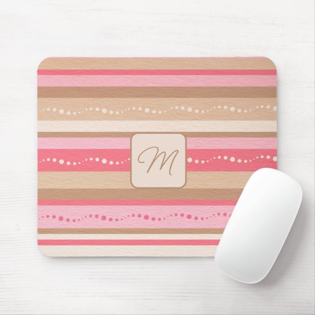 Pastel Monogram And Stripes Pattern Mouse Pad (With Mouse)