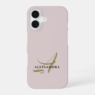 Pastel Monogram blush pink gold black minimalist  iPhone 16 Case