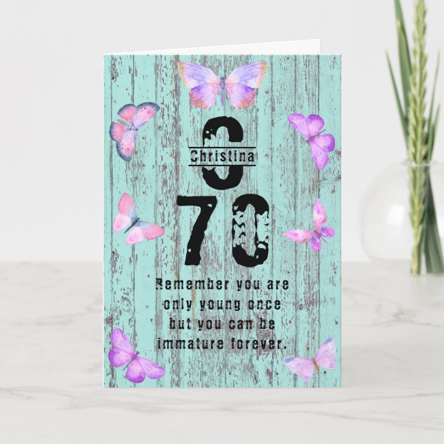 Pastel Monogram Butterfly 70th Birthday Greeting Card (Front)