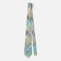 Pastel Monogram Green Teal Yellow Grey Plaid Check
