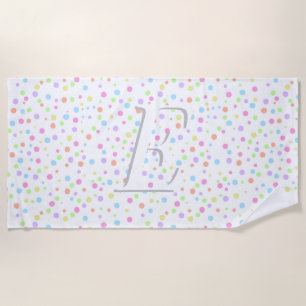 Pastel Monogram Watercolor Dots Pattern Initial Beach Towel