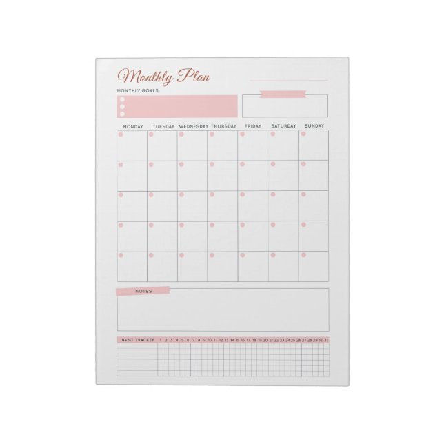 Pastel Monthly Plan Notepad - Plan your month (Rotated)