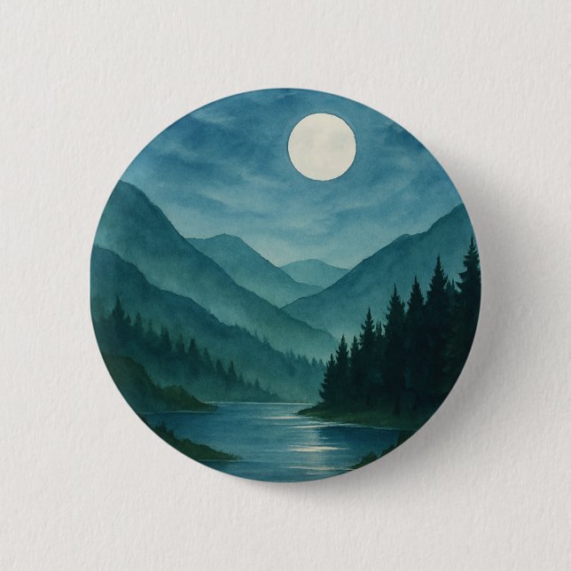 Pastel Moon over Starry Mountain Night 6 Cm Round Badge (Front)