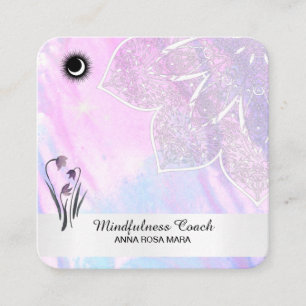 *~* Pastel Moon QR code Mandala Foil Flowers Square Business Card