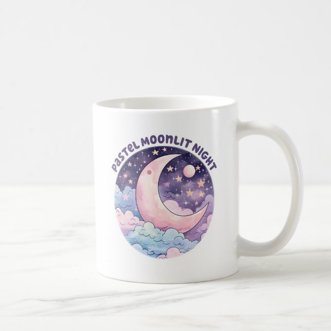 Pastel Moonlit Night – Dreamy Crescent Moon Coffee Mug (Right)