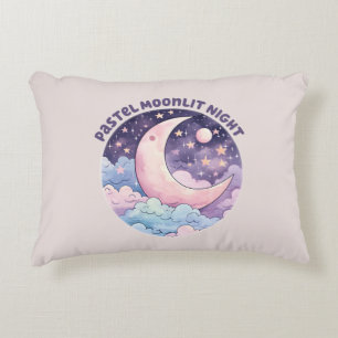 Pastel Moonlit Night – Dreamy Crescent Moon Decorative Cushion