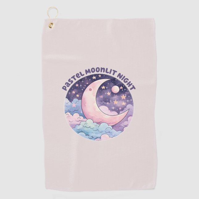Pastel Moonlit Night – Dreamy Crescent Moon Golf Towel (Front)