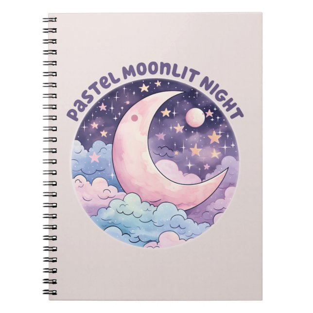 Pastel Moonlit Night – Dreamy Crescent Moon Notebook (Front)