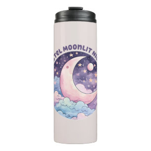 Pastel Moonlit Night – Dreamy Crescent Moon Thermal Tumbler
