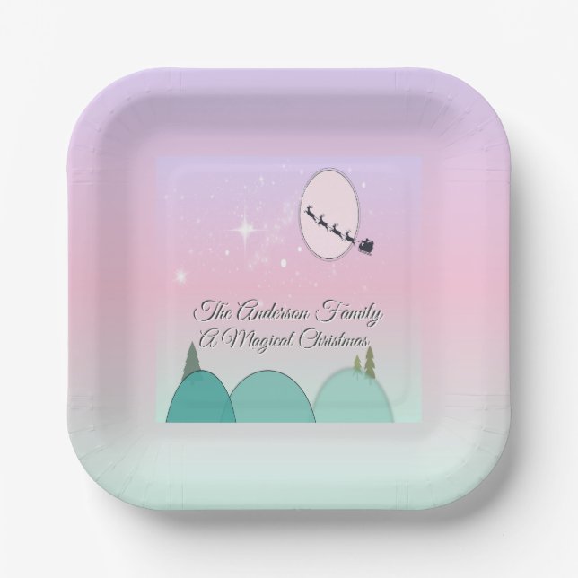 Pastel Moonlit Winter Cheer Paper Plate (Front)