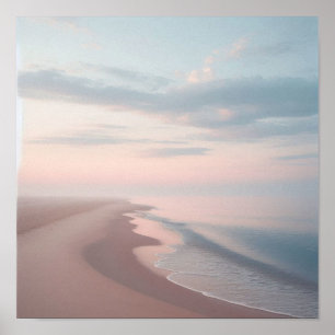 Pastel Morning Beach Poster, Peaceful Ocean Shore Poster