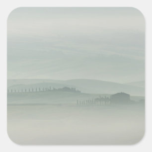 Pastel morning in foggy Tuscany Square Sticker