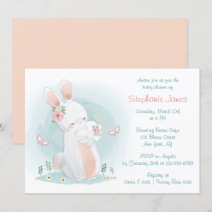 Pastel Mother and Baby Rabbit Baby Shower Invitation