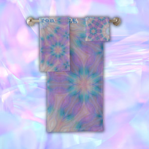 Pastel Mother of Pearl Pattern Name Monogram   Bath Towel Set