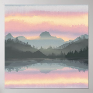 Pastel Mountain Reflection Poster