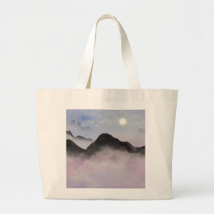 Pastel Mountain Silhouettes Minimalist Nature Large Tote Bag